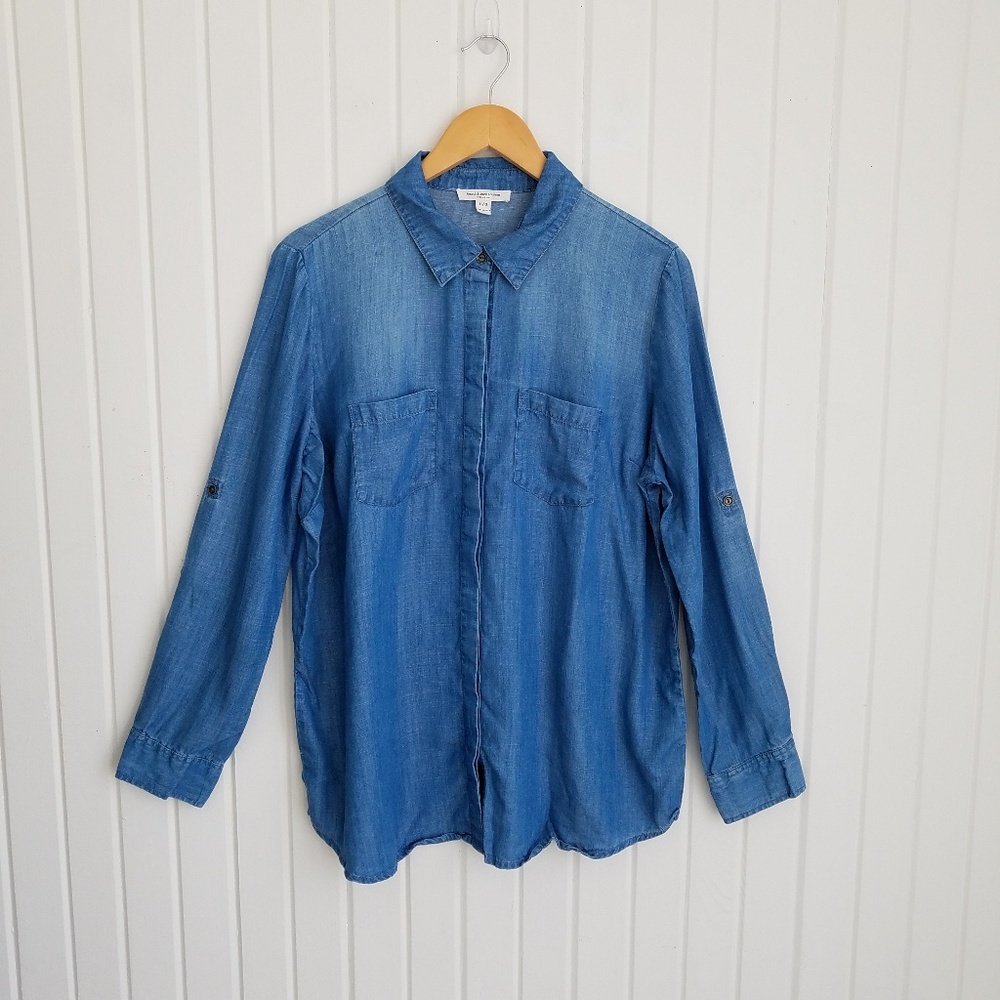 Beachlunchlounge Women's Large Button Front Chambray Casual Long Sleeve Shirt